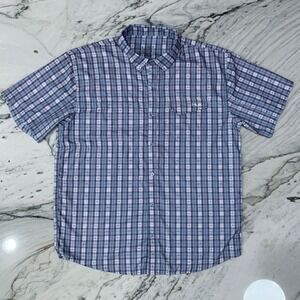 Huk Performance Men's Fishing Shirt XL – Blue Plaid with Unique Fish Pattern